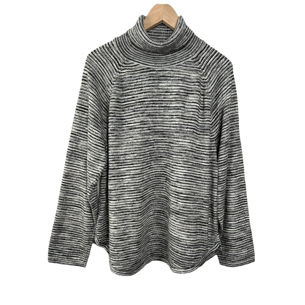Jeanne Pierre Black Gray & White Cotton TurtleNeck Pullover Sweater XXL